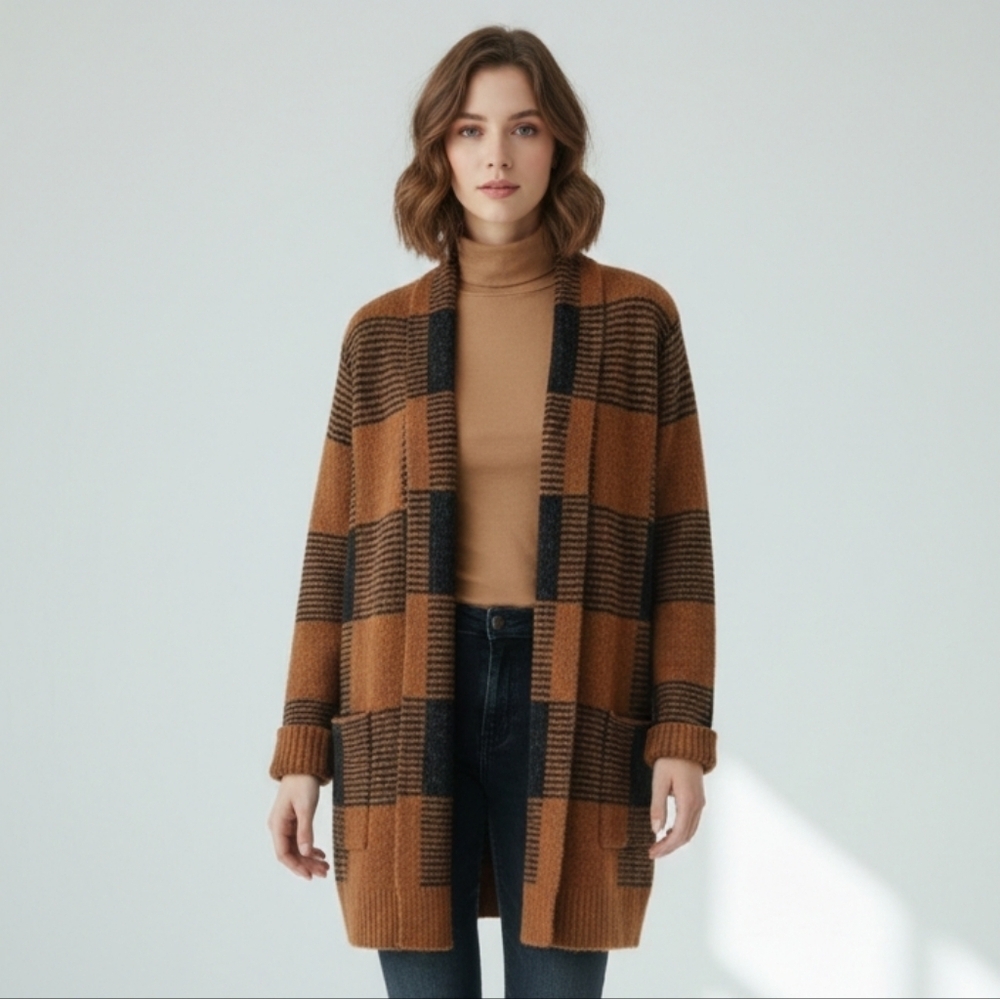 Brown and Black Oversized Cardigan Sweater